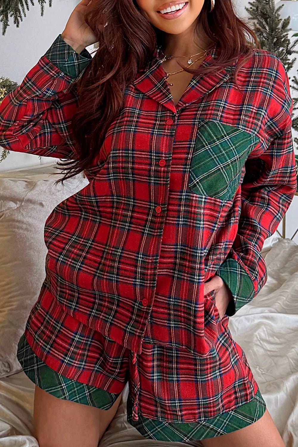Festive Red Buffalo Checked Pjs 2 Piece Set - EasyApparels