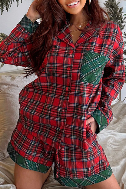 Festive Red Buffalo Checked Pjs 2 Piece Set - EasyApparels