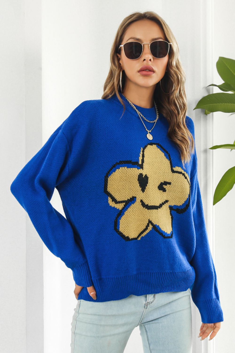 Blooming Print Relaxed Fit Sweater - EasyApparels