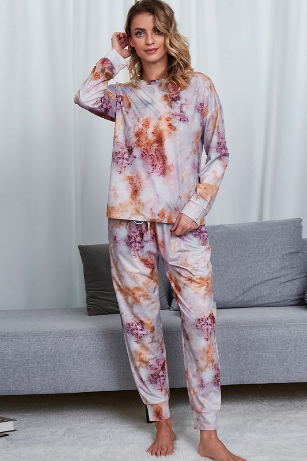 Colorful Dyed Sweatshirt and Elastic Waist Jogger Set