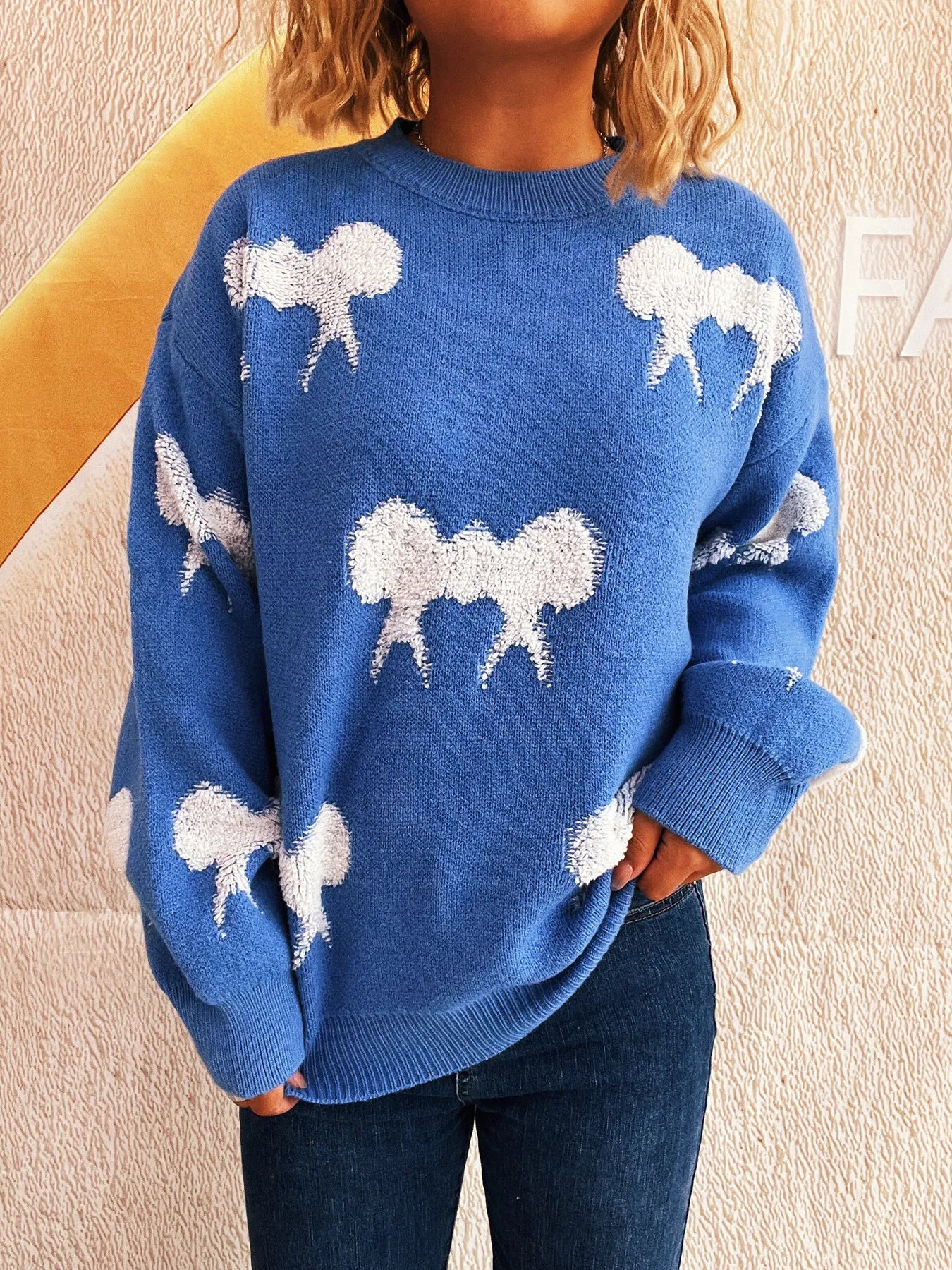 Polka Dot Crew Neck Knit Sweater
