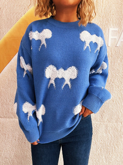 Polka Dot Crew Neck Knit Sweater