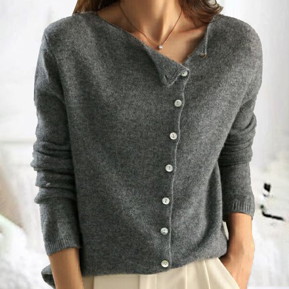 Comfy V-Neck Sweater with Soft Button Front - Vossary
