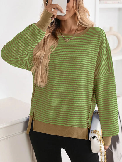 Ripped Edge Colorblock Crew Sweatshirt - EasyApparels