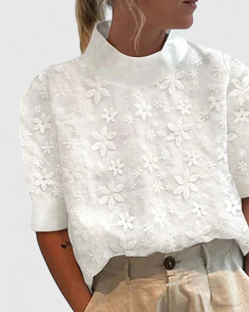 Classic Women's Blouse With Stand Up Collar - Vossary