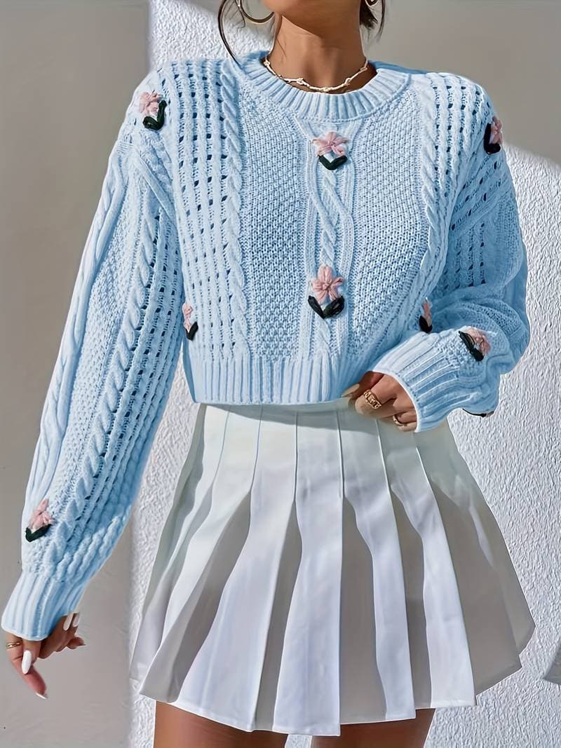 Soft Crew Neck Women's Cable Knit Sweater - EasyApparels