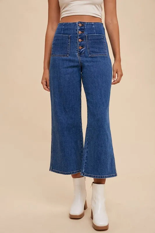 Classic High Waisted Button Jeans - EasyApparels