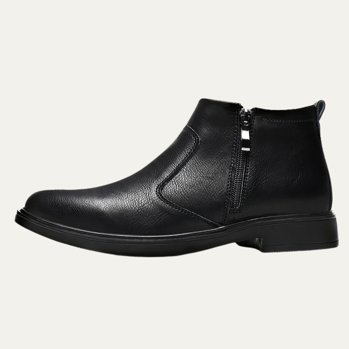 Classic Mens Black Leather Ankle Boots with Zip