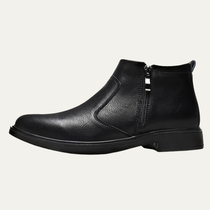 Classic Mens Black Leather Ankle Boots with Zip