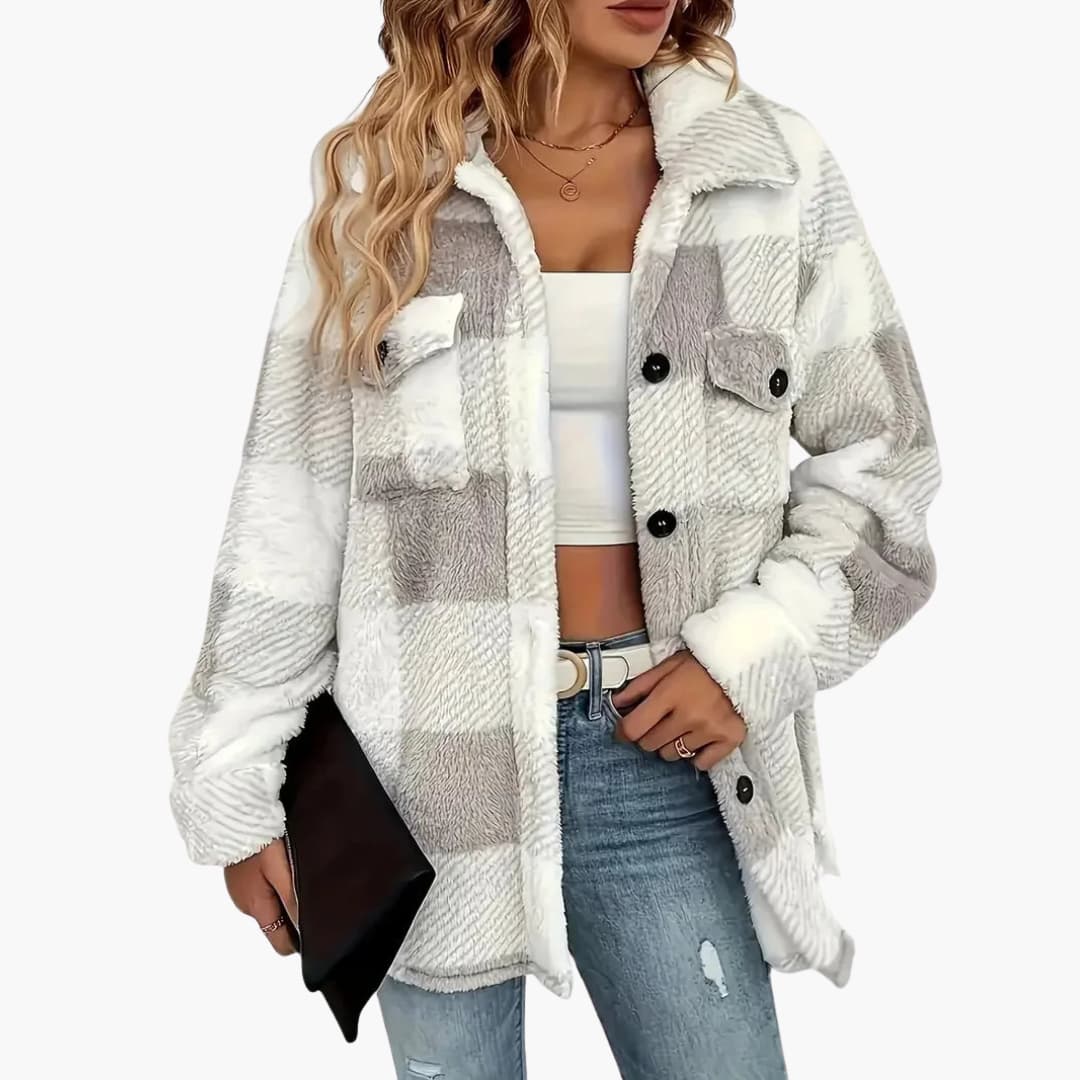 Ladies Plaid Coat with Button Front Closure