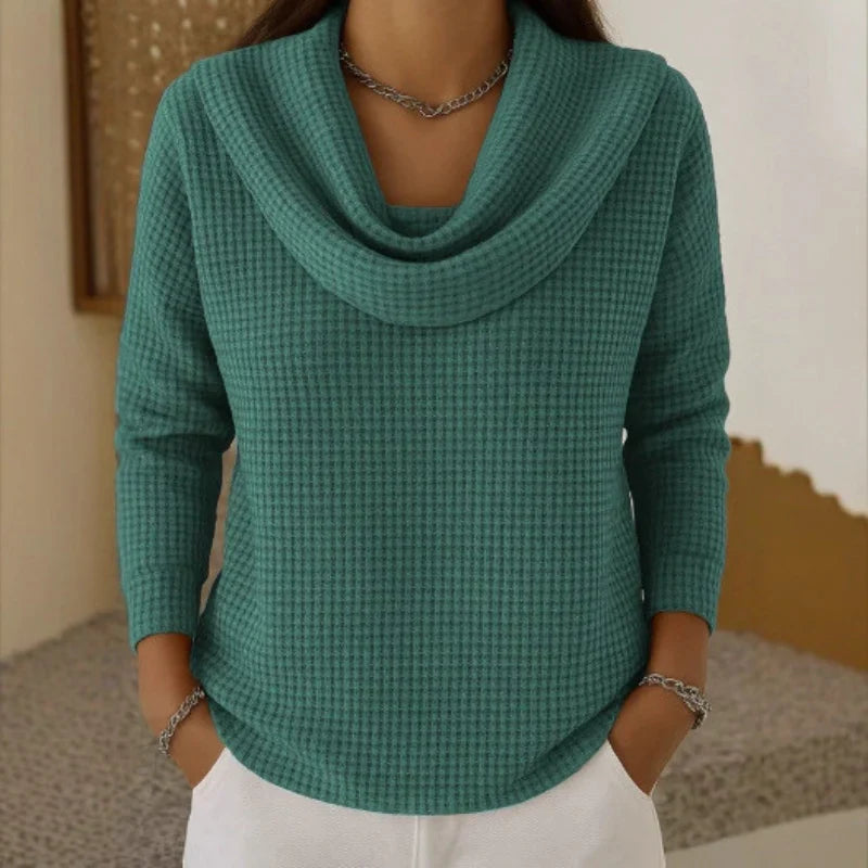 Cozy Cable Knit Sweater With Soft Cowl Neck