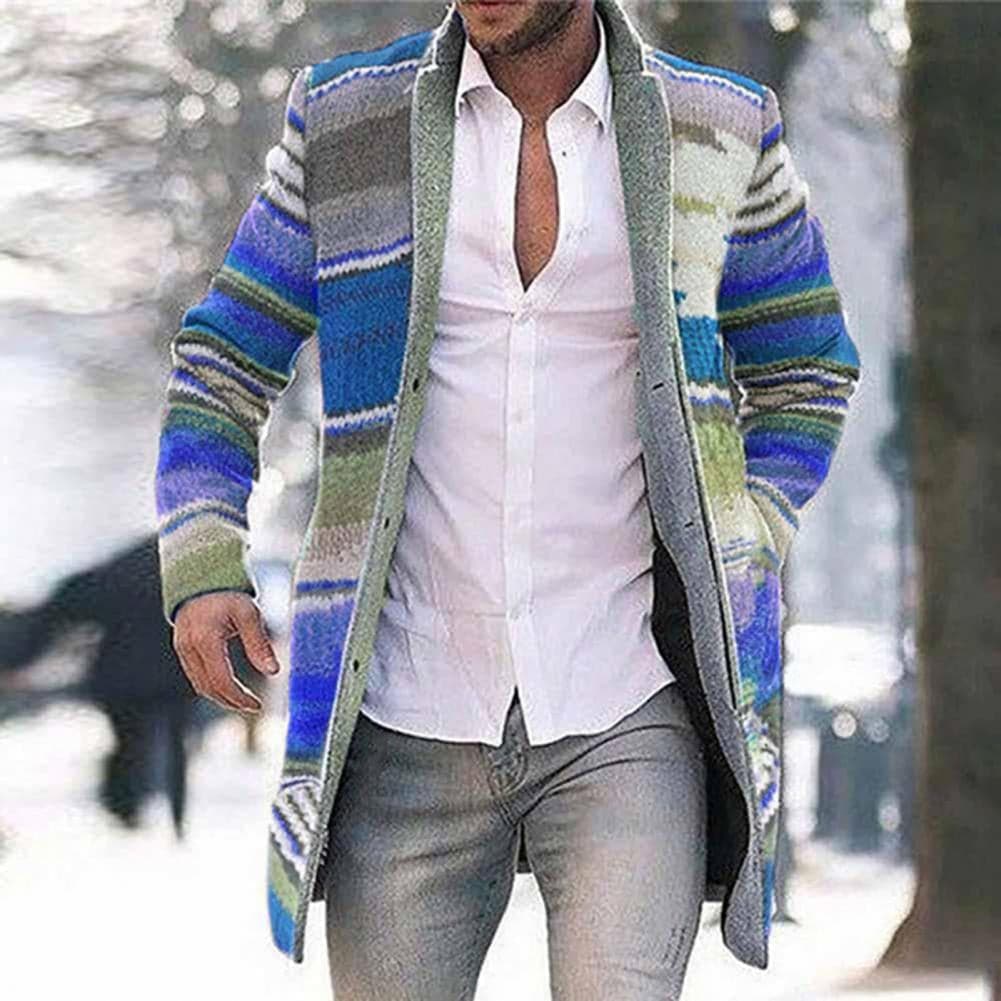Men's Classic Striped Overcoat with Button Front