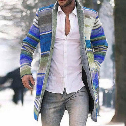 Men's Classic Striped Overcoat with Button Front