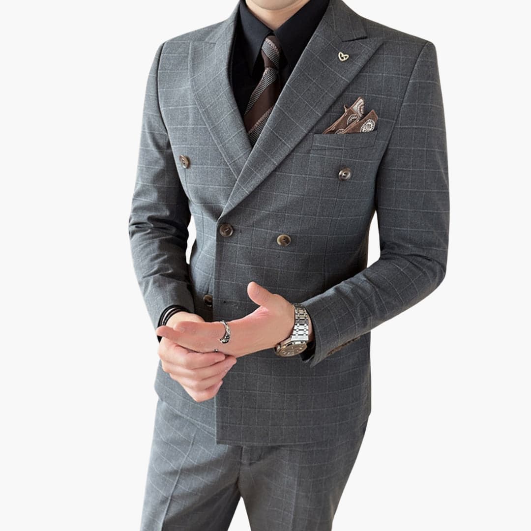 Classic Fit Checked Suit with Notch Collar