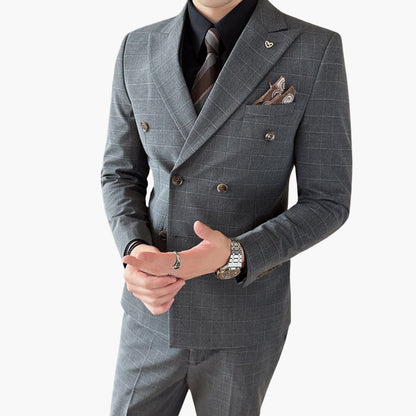 Classic Fit Checked Suit with Notch Collar