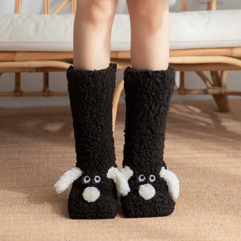 Cozy Fuzzy Sock Slippers with Cute Dog Design