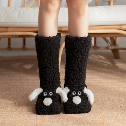 Cozy Fuzzy Sock Slippers with Cute Dog Design