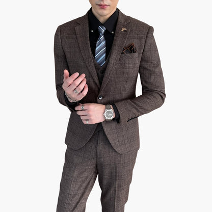 Classic Plaid Three-Piece Suit for Men
