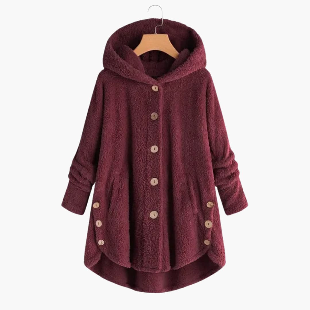 Ladies Warm Hooded Coat with Button Front