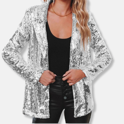 Glittering Sequin Collar Casual Blazer