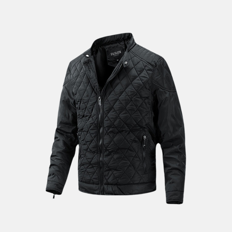 Slim Fit Padded Jacket with Stand Collar and Zip Front