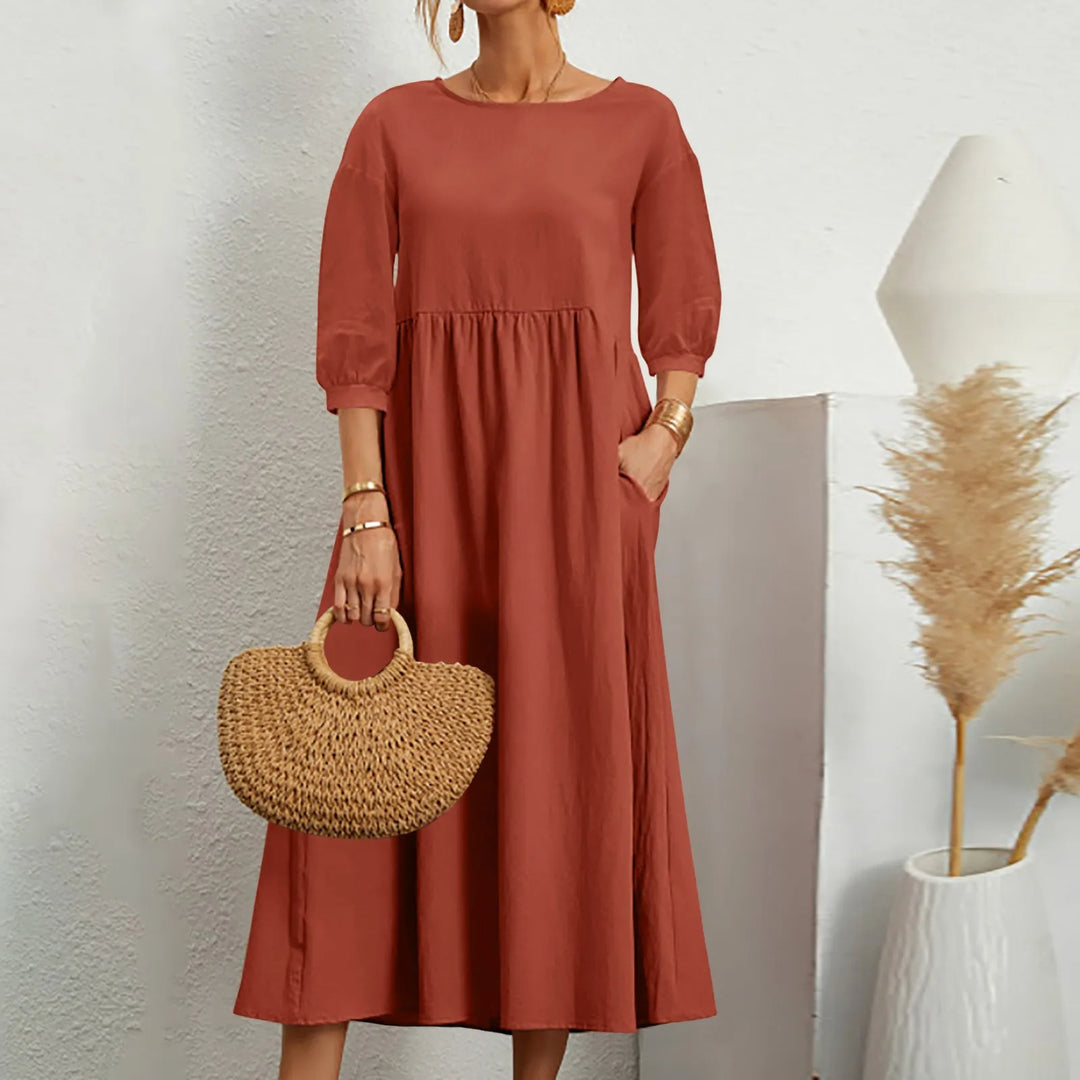 Comfy Relaxed Fit Patchwork Midi Dress