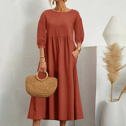 Comfy Relaxed Fit Patchwork Midi Dress