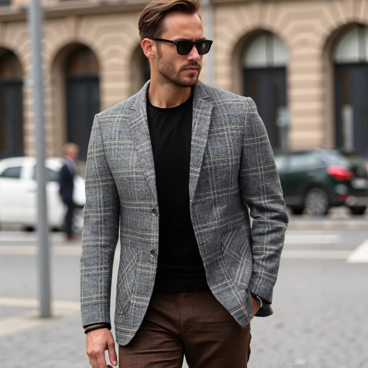 Stylish Men's Checked Slim Fit Blazer Jacket