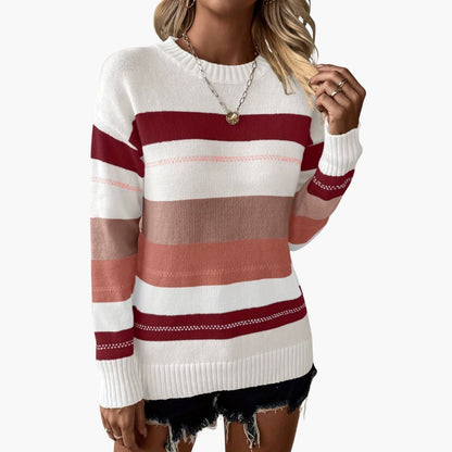 Ladies' Striped Crew Neck Sweater