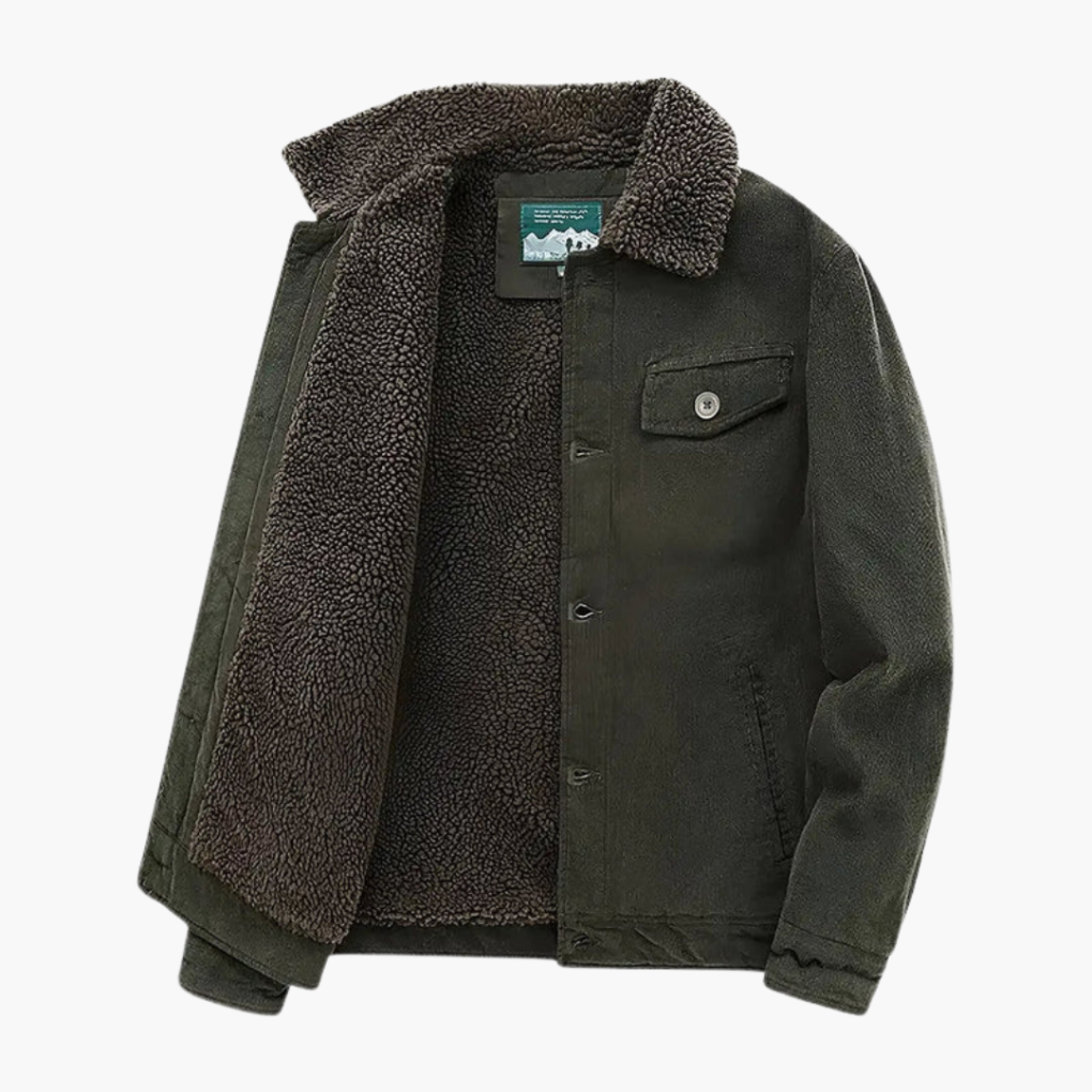 Warm Fleece Lined Mens Corduroy Button Jacket