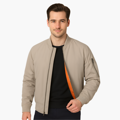 Men's Zip Up Baseball Jacket with Ribbed Sleeves