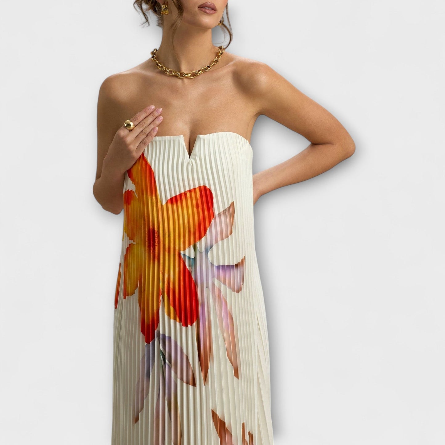 Vibrant Orange Flower Long Evening Dress