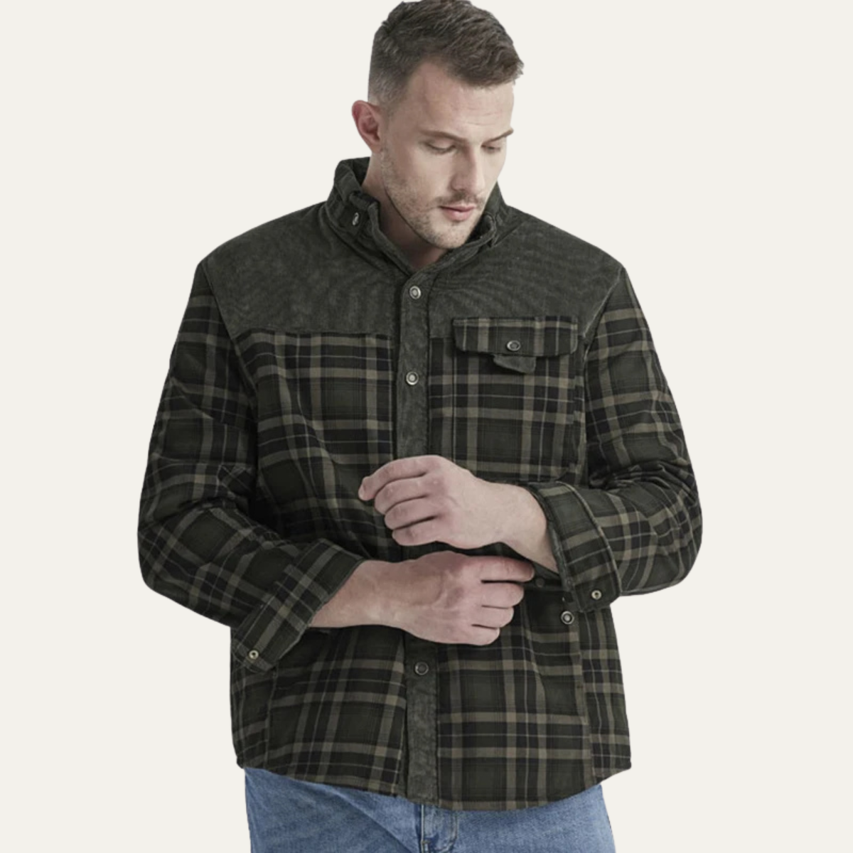 Classic Plaid Mens Multi Pocket Flannel Jacket