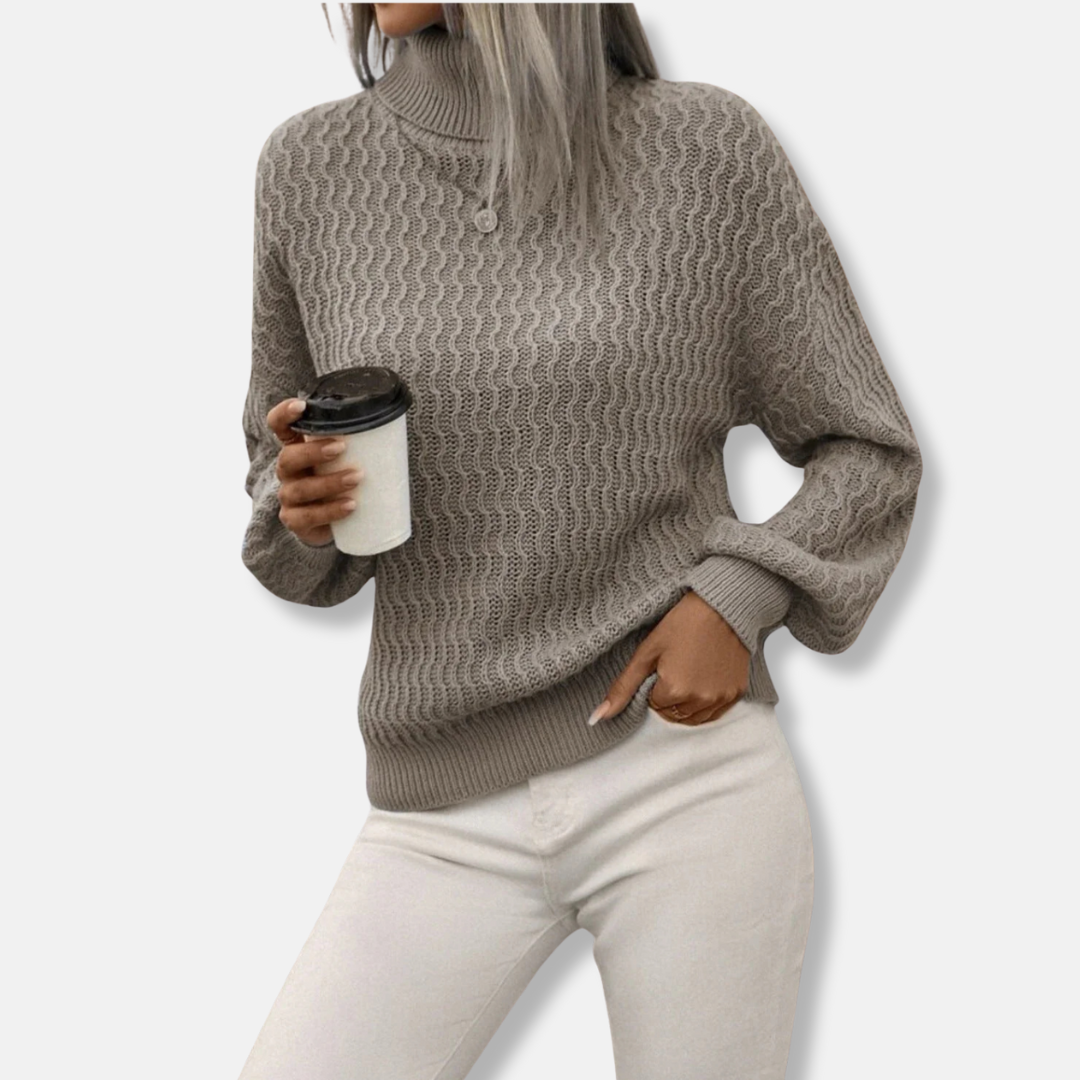 Cozy Women's Turtleneck Sweater with Puffy Sleeves
