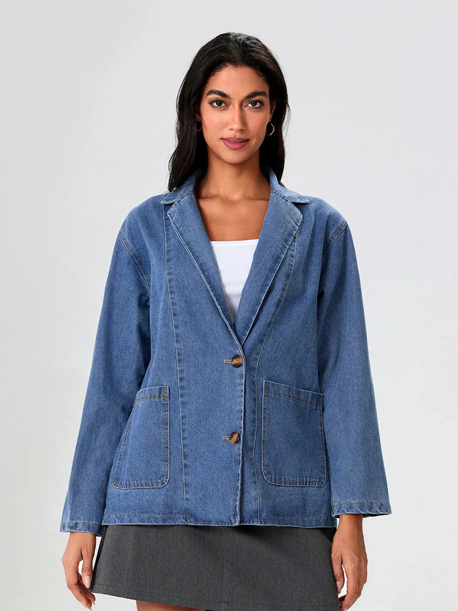 Slim Fit Dark Blue Denim Jacket - Vossary