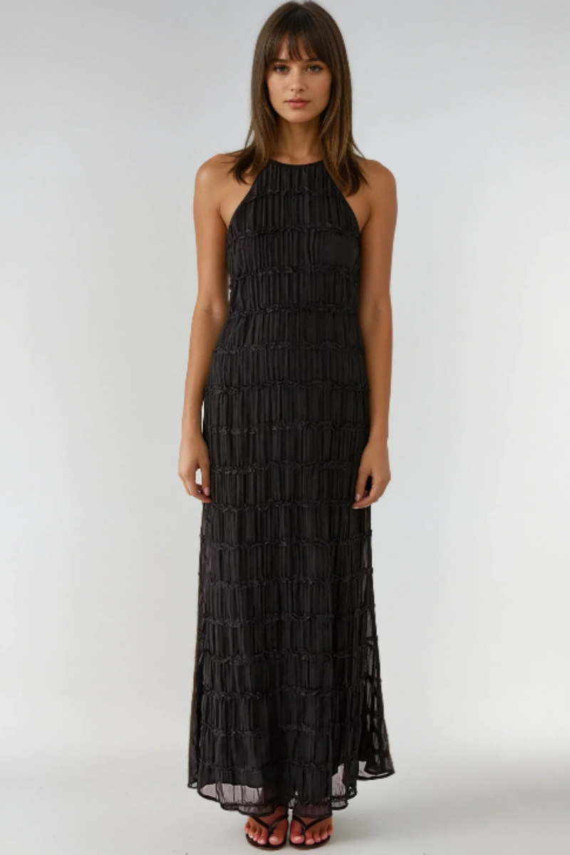 Flowy Strapless Maxi Dress in Beige with Ruffled Details