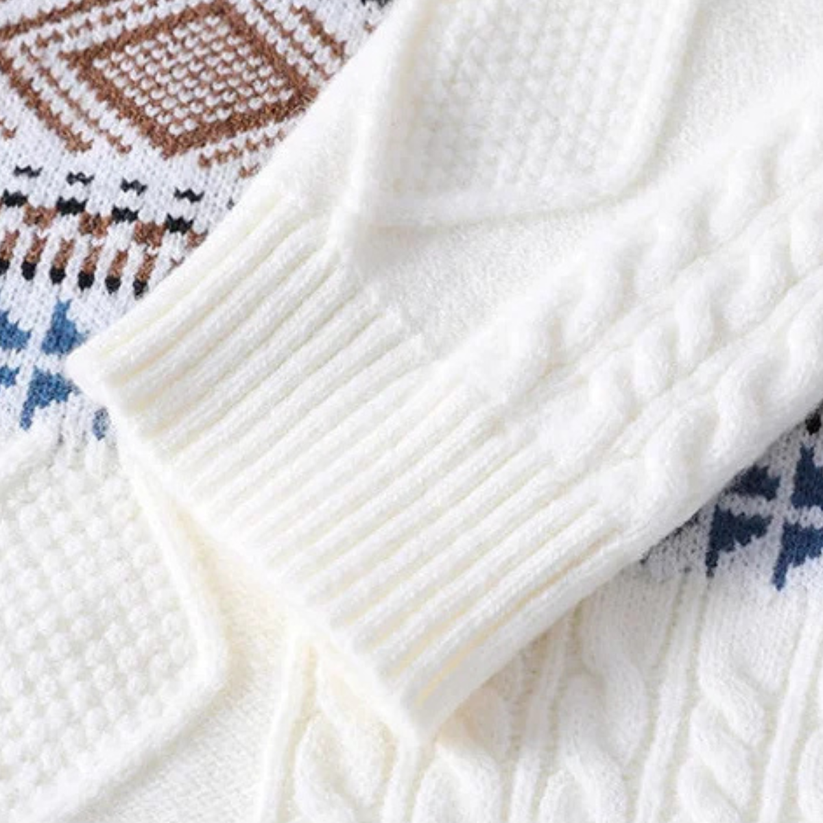 Cozy Mens Nordic Pattern Cable Knit Sweater