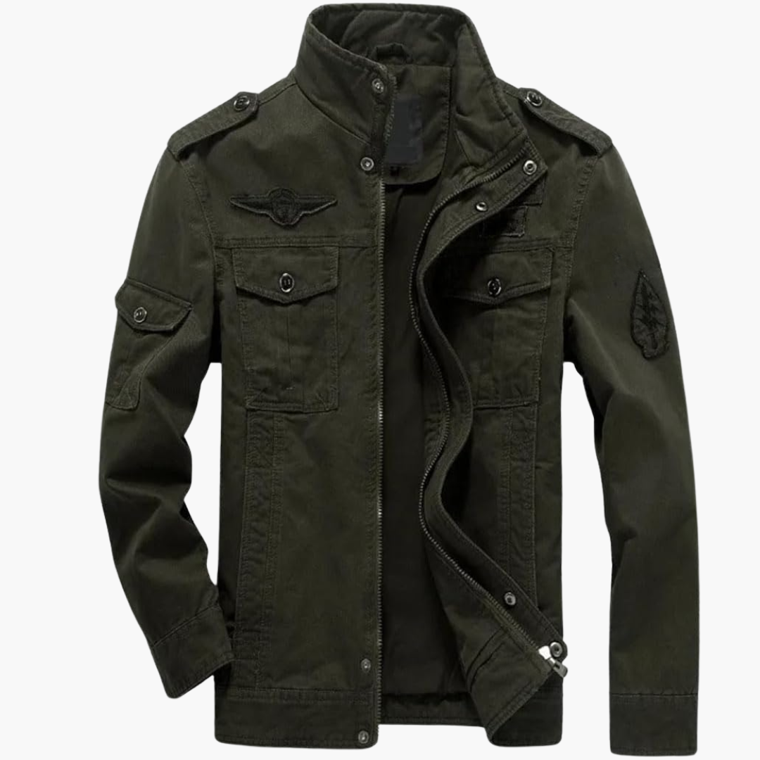 Tactical Army Jacket with Zip and Patches