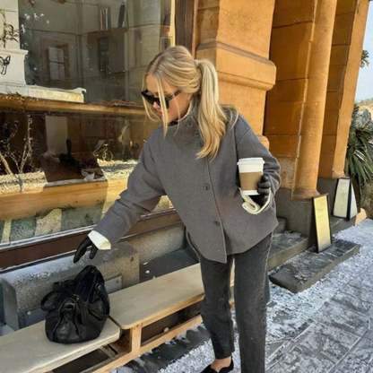 Stylish Long Sleeve Button Coat with Stand Collar