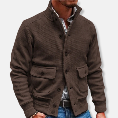 Slim Fit Men's Coat with Buttons and Flap Pockets