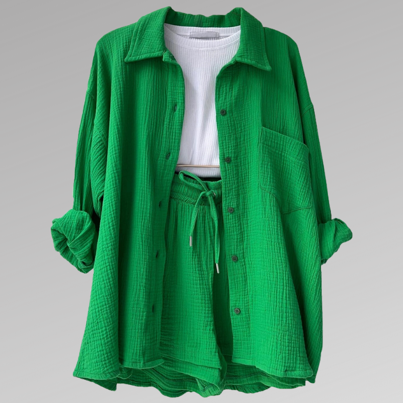 Comfy Cotton Button Front Shirt and Shorts Set