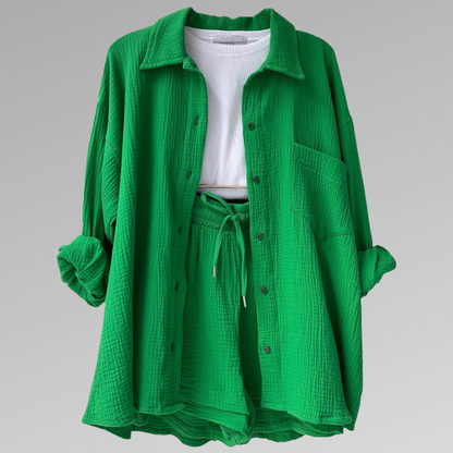 Comfy Cotton Button Front Shirt and Shorts Set