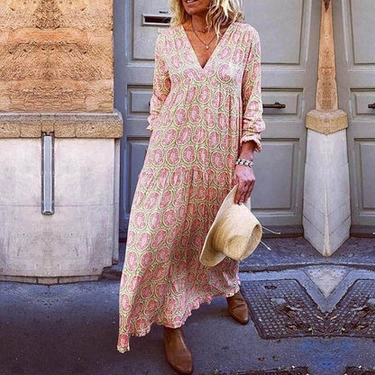 Chic V-Neck Summer Dress with Bold Floral Print