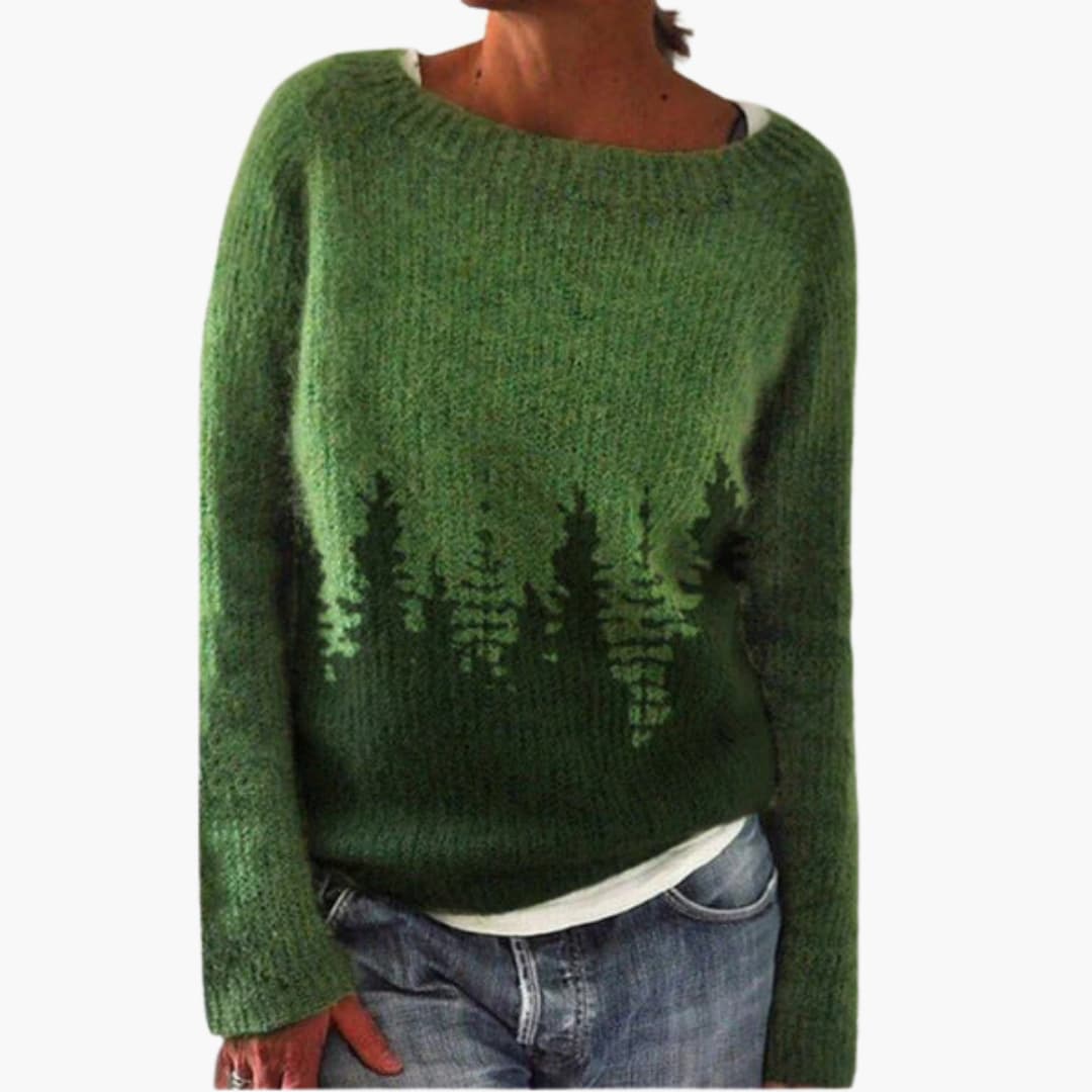 Ladies' Crew Neck Forest Print Sweater