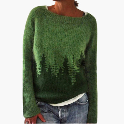 Ladies' Crew Neck Forest Print Sweater