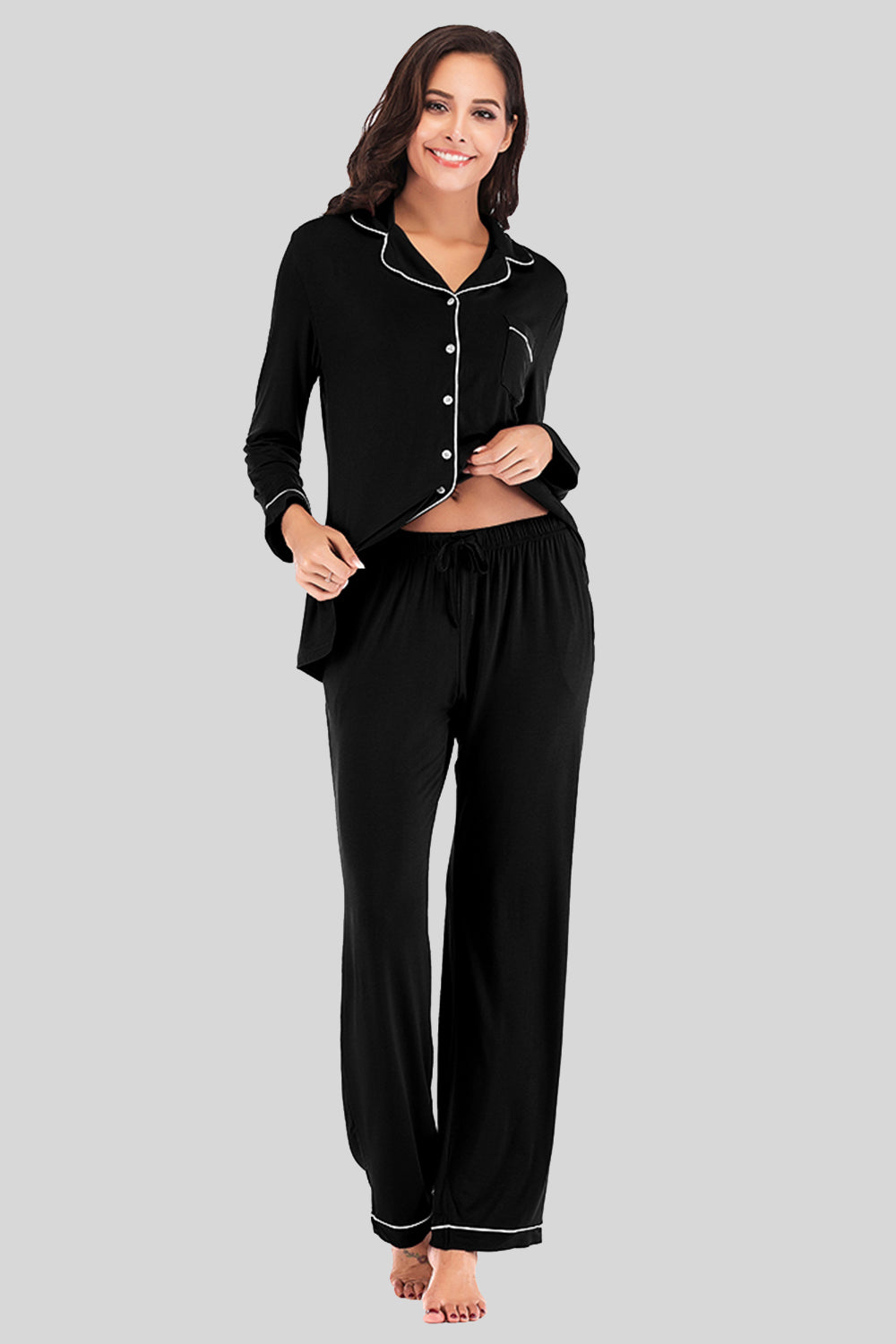 Comfy Crew Neck Pajama Set with Pockets