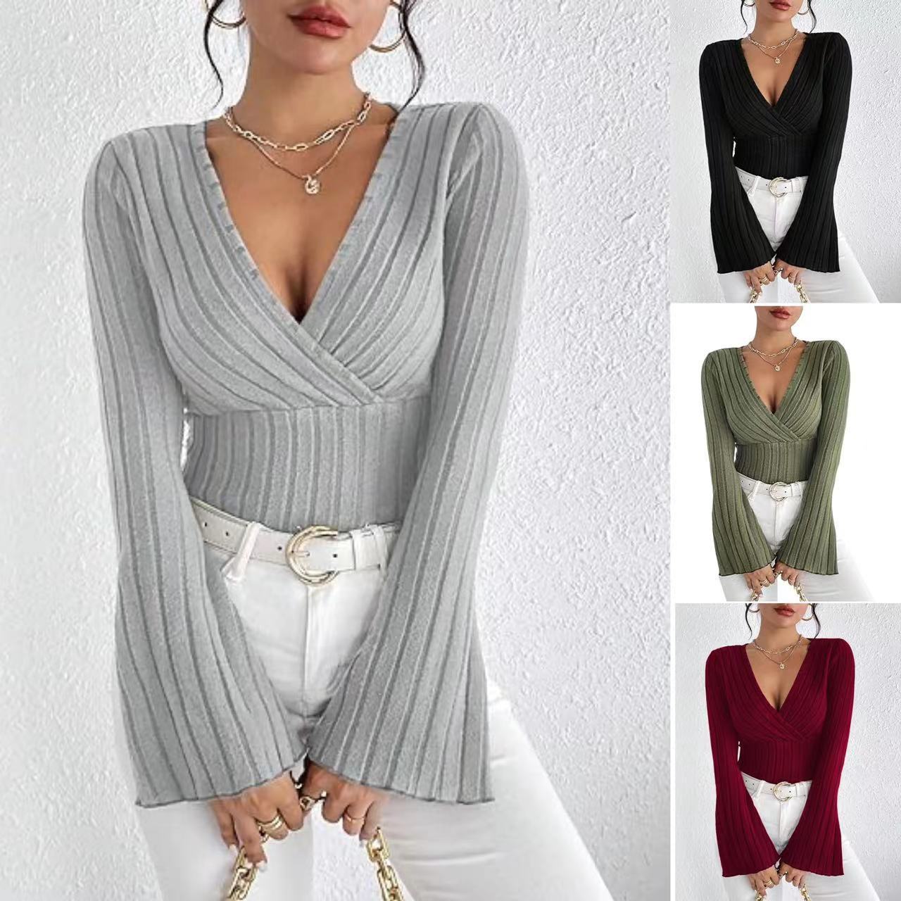 Comfortable Fit Women's Ribbed V Neck Sweater - Luxicro