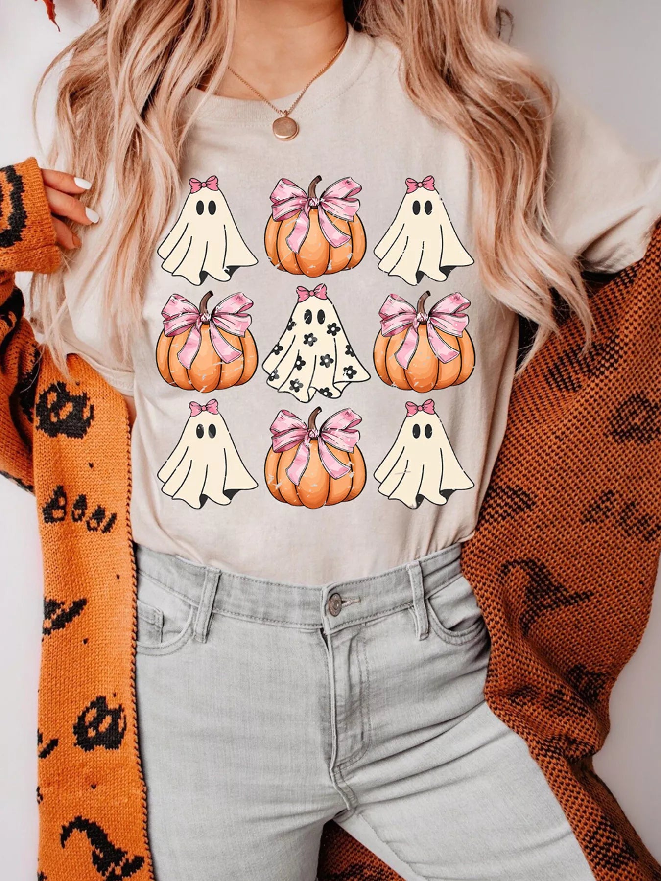 Spooky Pumpkin Ghost Design Tee Shirt - EasyApparels