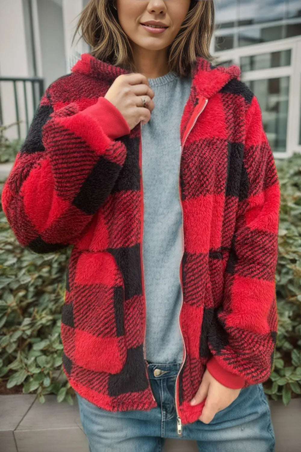 Classic Plaid Oversized Hooded Winter Coat - EasyApparels