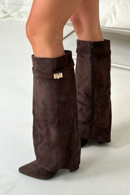 Comfortable Women's Suede Knee Boots - Pointed Toe